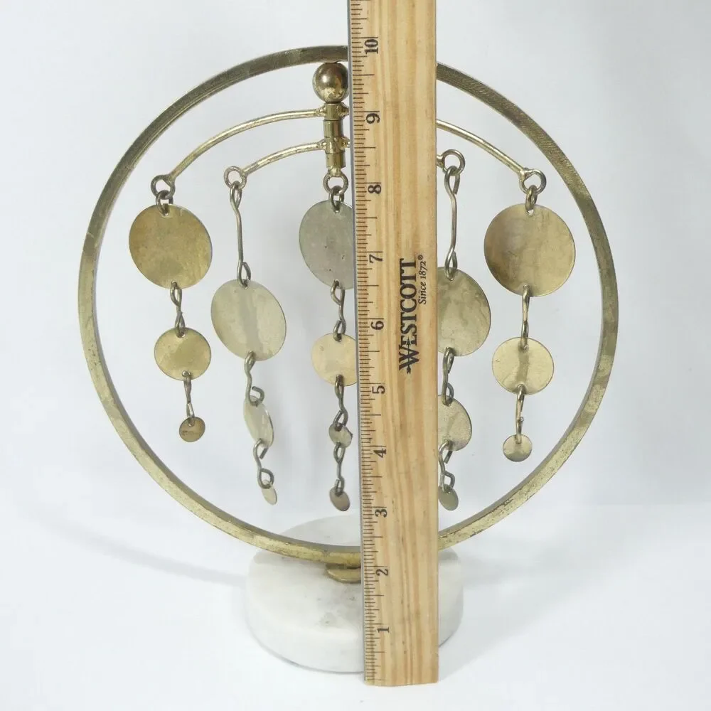 Tabletop Windchime Vintage Goldtone Metal Circles Marble Base Wind Chime